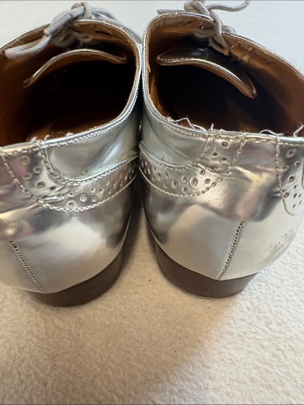 J. Crew Metallic Silver Brogue Oxford Shoes